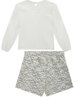Conjunto de Blusa em Viscose Sarjada e Short Saia em Malha Tweed 90748 Infanti Infantil Menina
