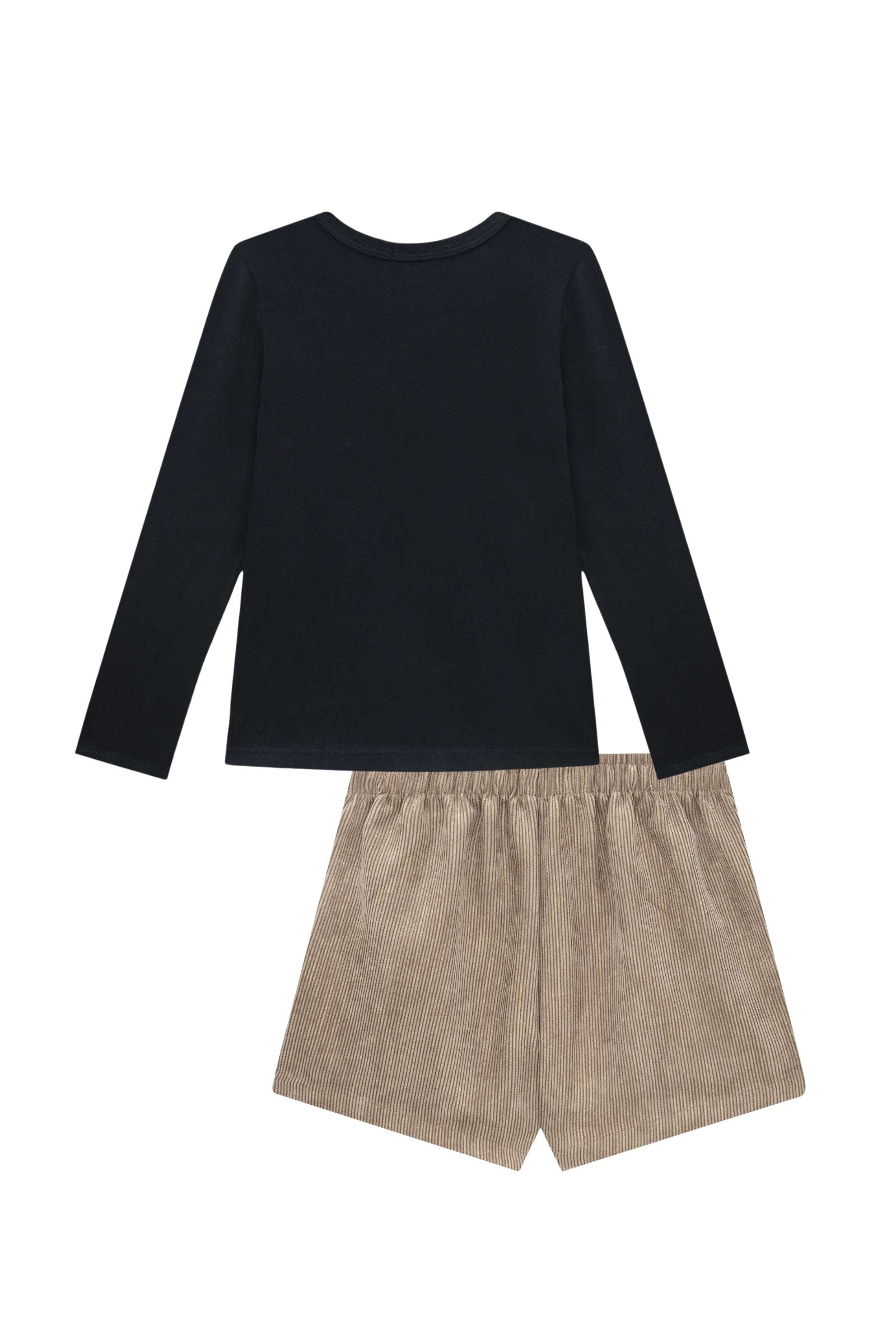 Conjunto de Blusa em Cotton e Short Saia em Veludo Cotelê Gold 93044 Infanti Infantil Menina