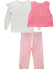 Trio de Colete em Matelassê Flores com Bata em Malha Comfy e Calça Legging em Termoskin Pel 90990 Infanti Bebê Menina