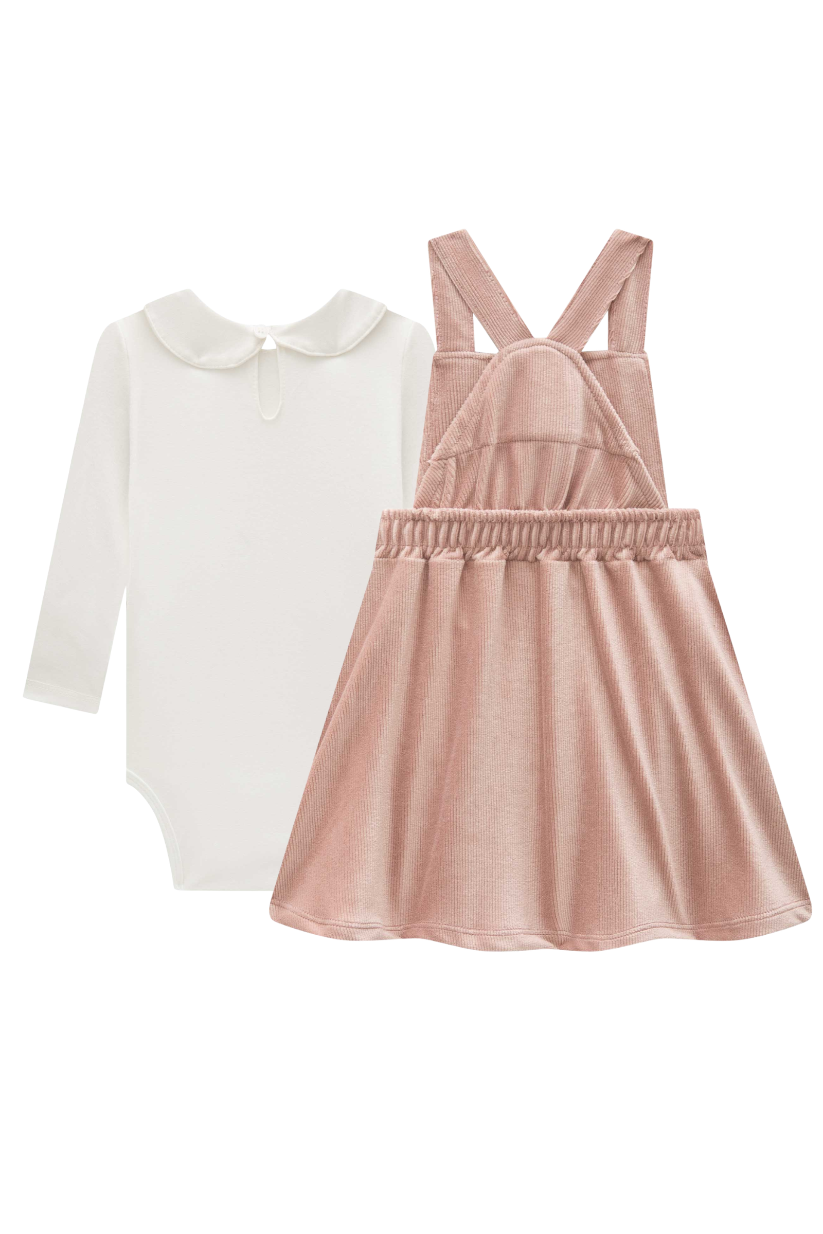 Conjunto de Body em Cotton com Salopete em Malha Cotelê 89933 Infanti Bebê Menina