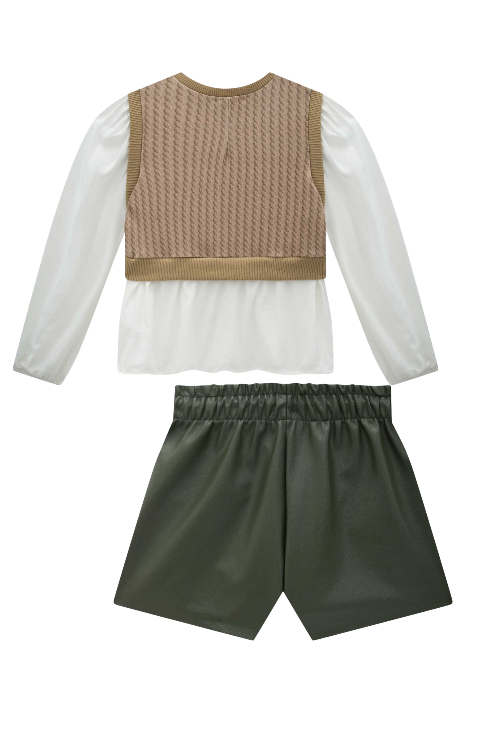 Conjunto de Camisa em Viscose Sarjada e Molecotton com Shorts em Couro Sintético 90509 Infanti Infantil Menina