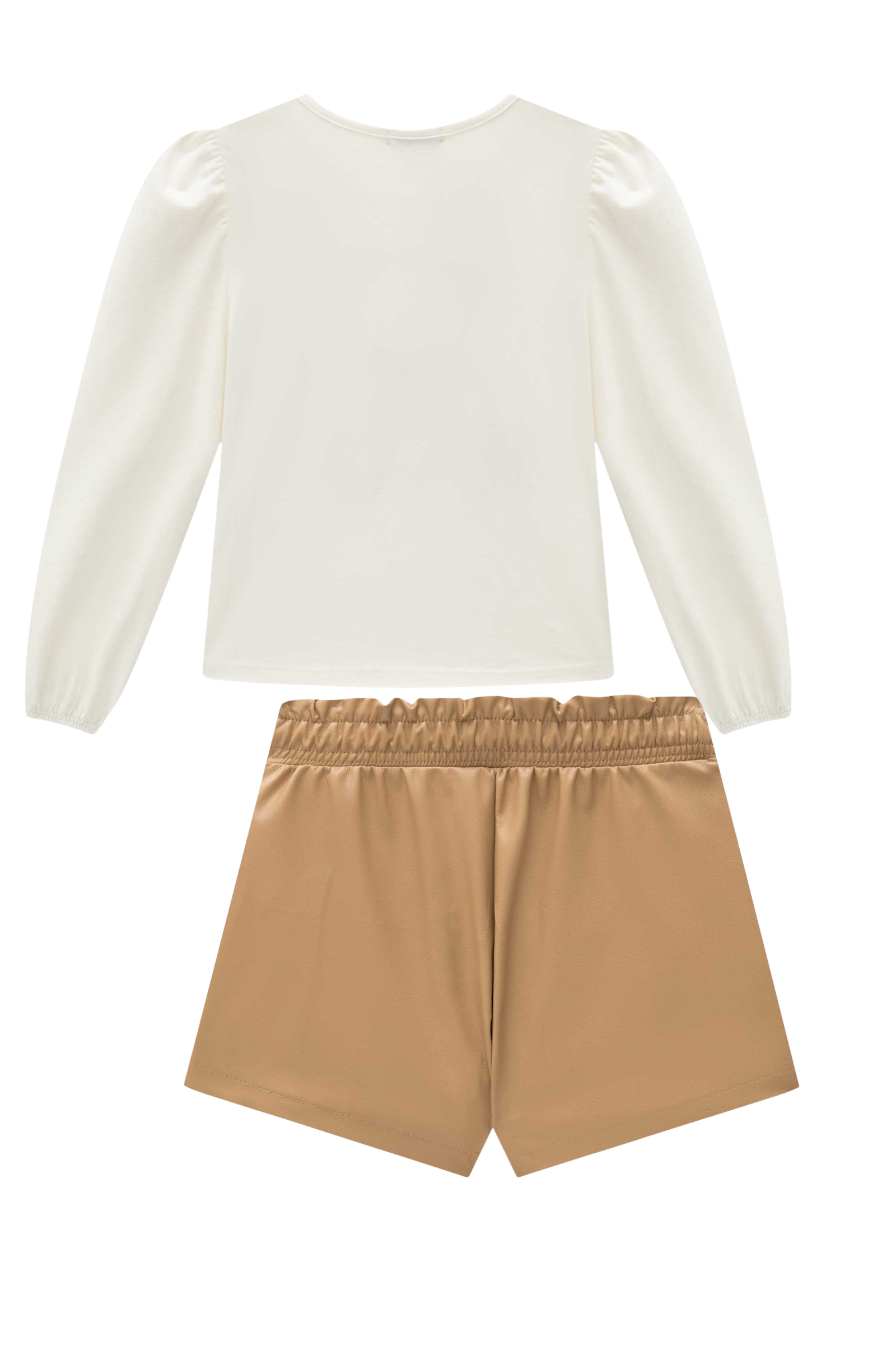 Conjunto de Blusa em Cotton e Short Saia em Couro Sintético 89746 Infanti Infantil Menina
