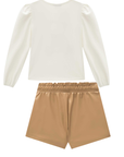Conjunto de Blusa em Cotton e Short Saia em Couro Sintético 89746 Infanti Infantil Menina