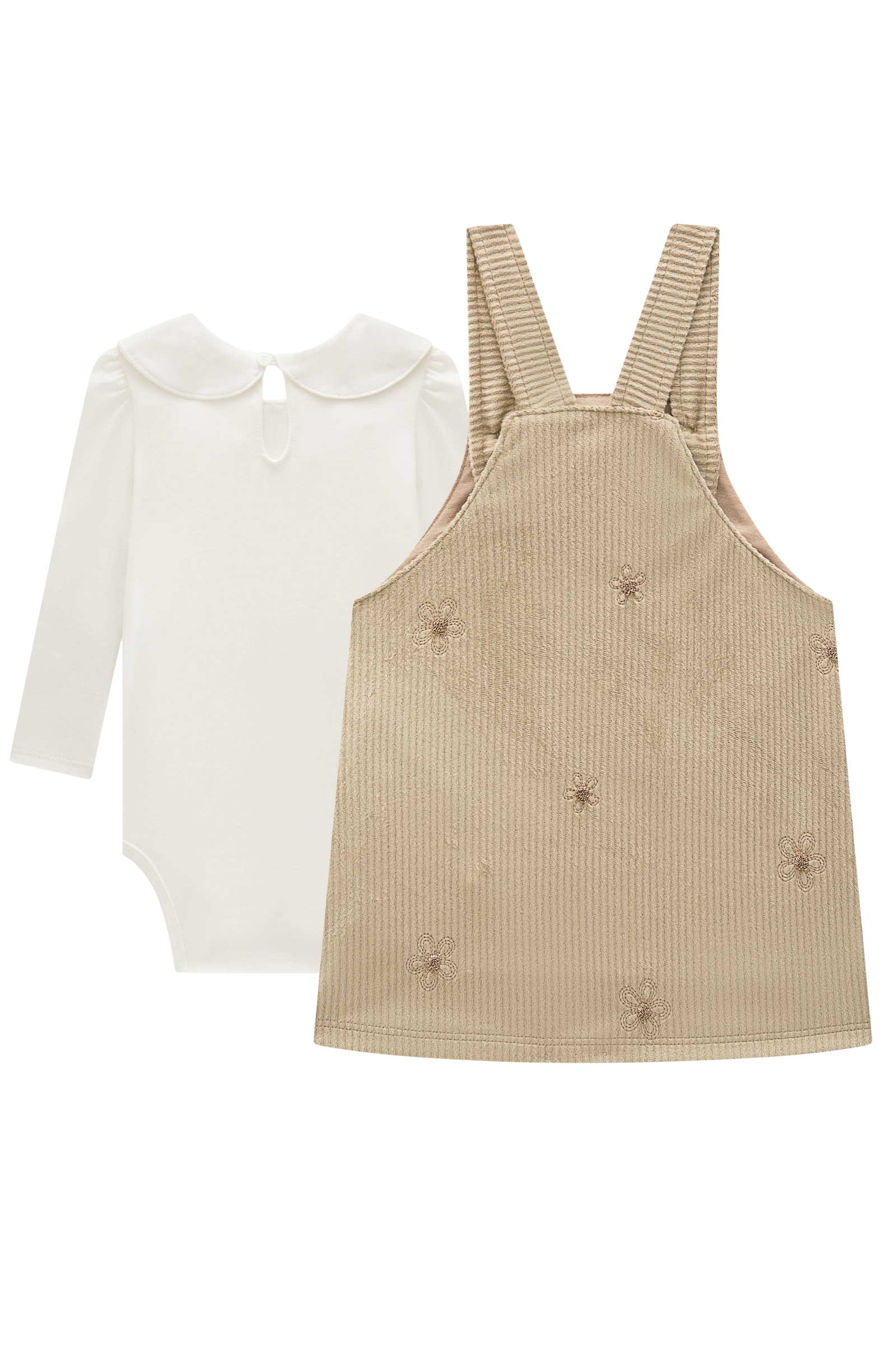 Conjunto de Body em Cotton com Salopete em Malha Veludo Cotelê Bordado 93484 Infanti Bebê Menina