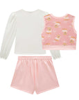 Trio de Blusa em Malha Comfy Colete em Fleece Luxo e Short Saia em Moletom sem Pelúcia 92556 Infanti Infantil Menina
