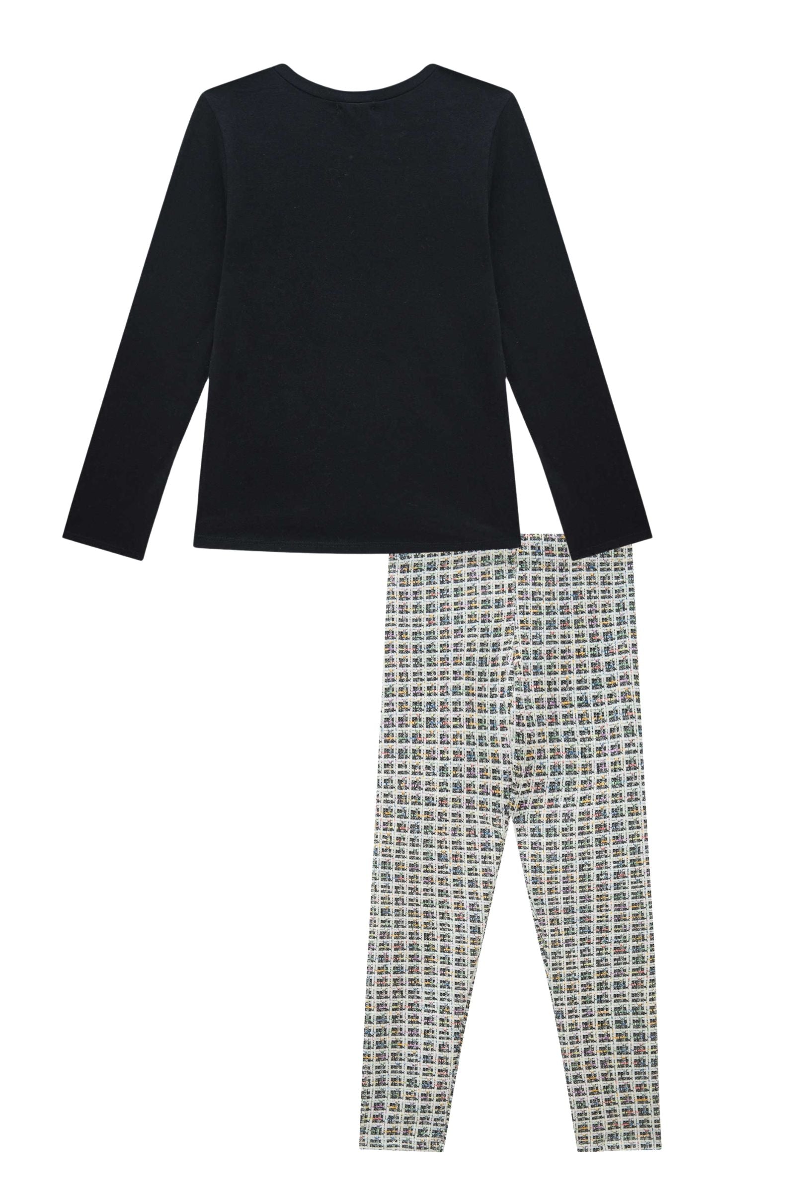 Conjunto de Blusa Alongada em Cotton com Calça Legging em Malha Jacquard Kim 92674 Infanti Infantil Menina