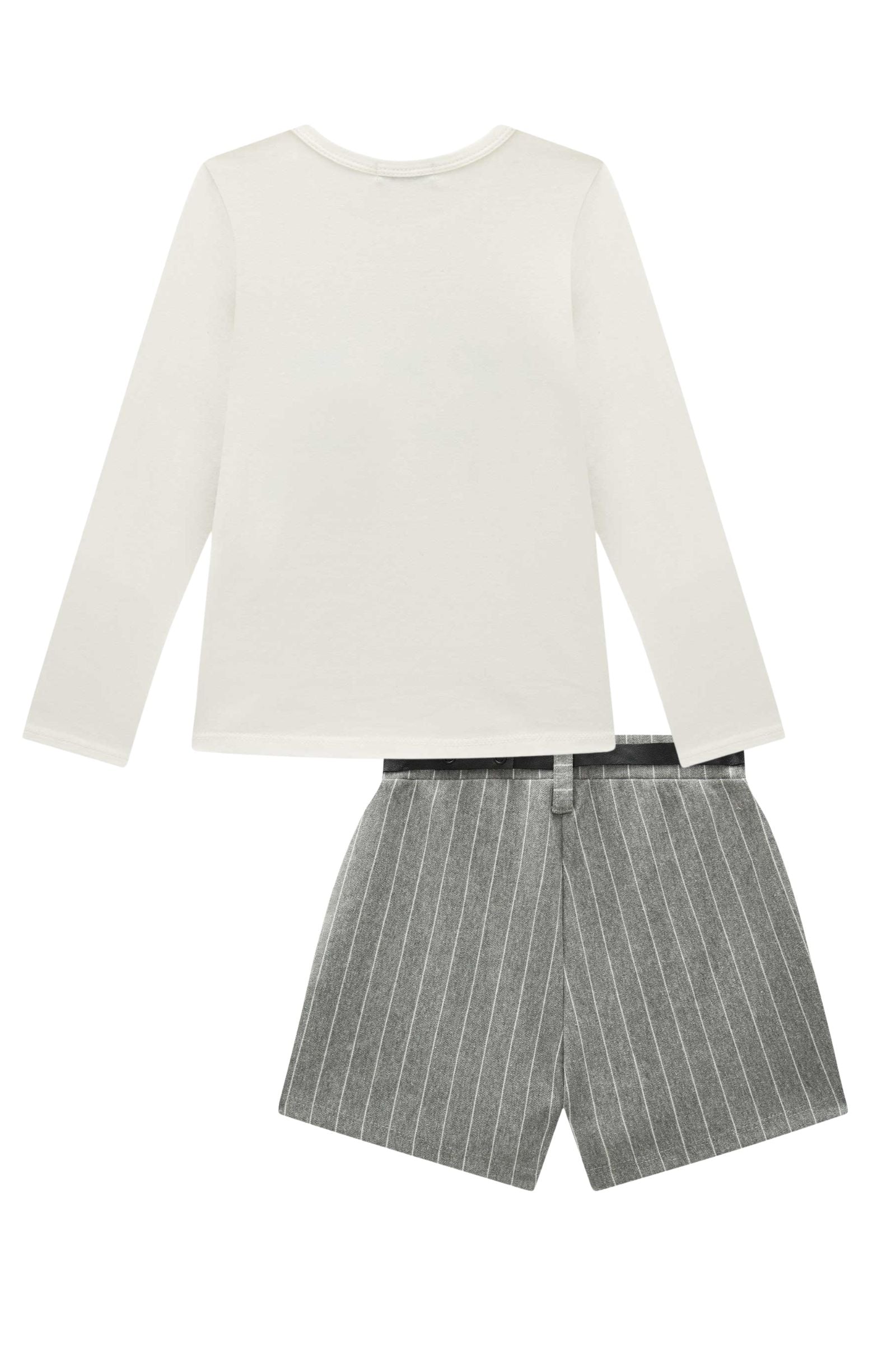 Conjunto de Blusa em Cotton e Short Saia em Malhão Listrado 92181 Infanti Infantil Menina