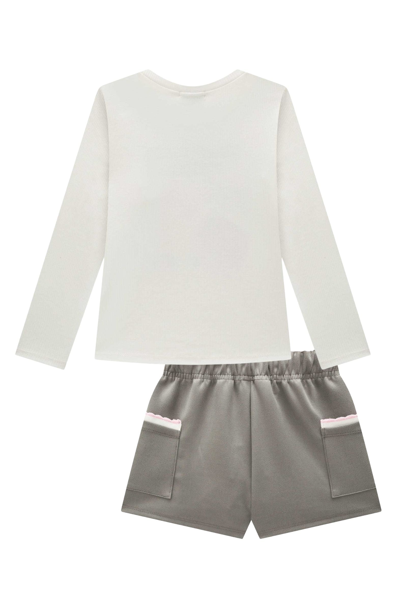 Conjunto de Blusa em Canelado Liz e Shorts em Suede Twill 92595 Infanti Infantil Menina