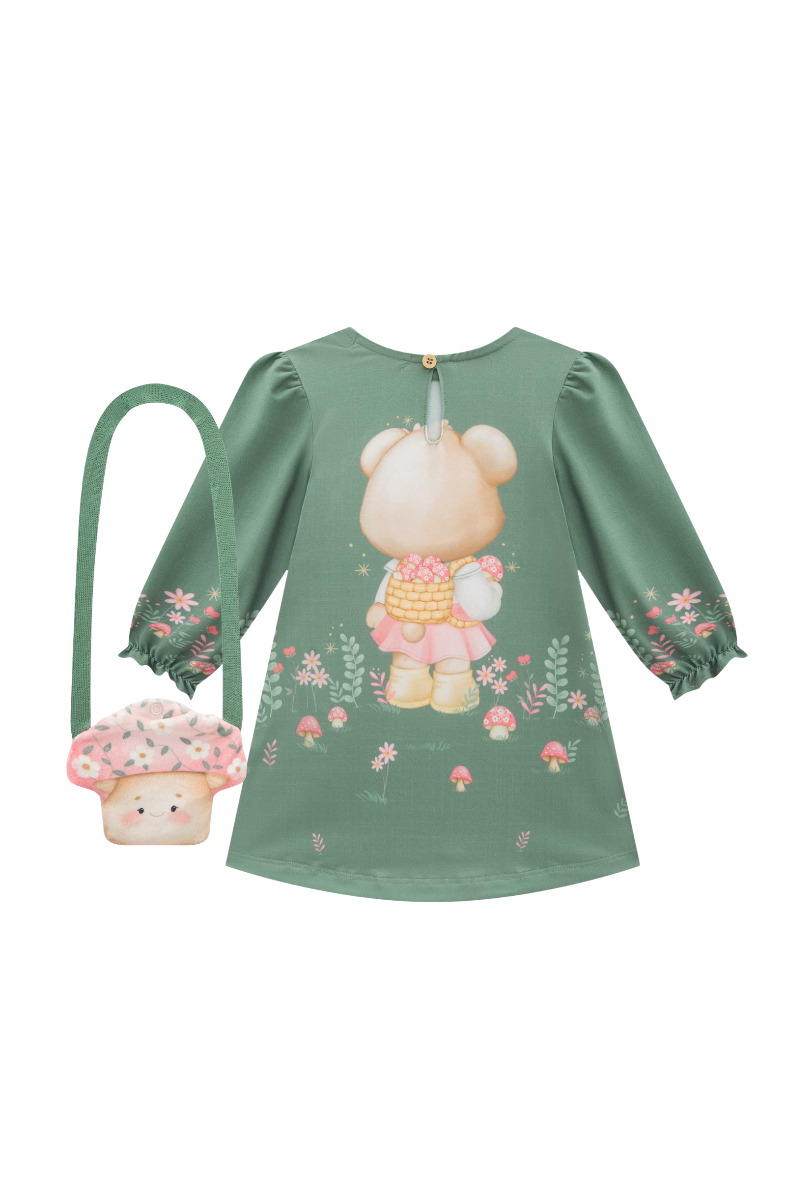Vestido em Malha Comfy. Acompanha Bolsa em Fleece 89203 Infanti Bebê Menina