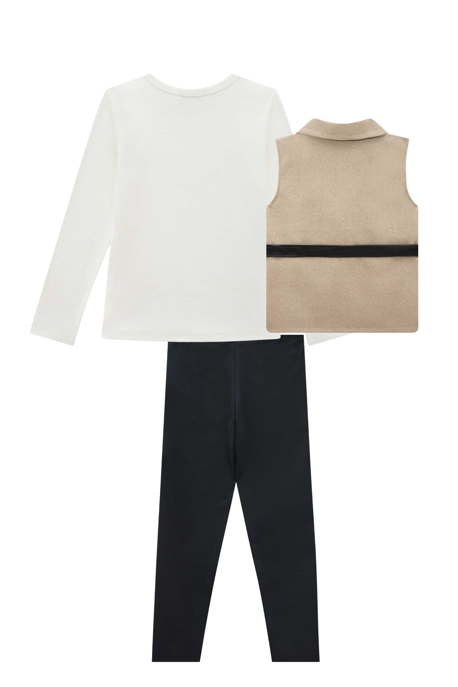 Trio de Blusa em Canelado Liz Calça Legging em Couro Sintético e Termoskin e Colete em Lã 90746 Infanti Infantil Menina