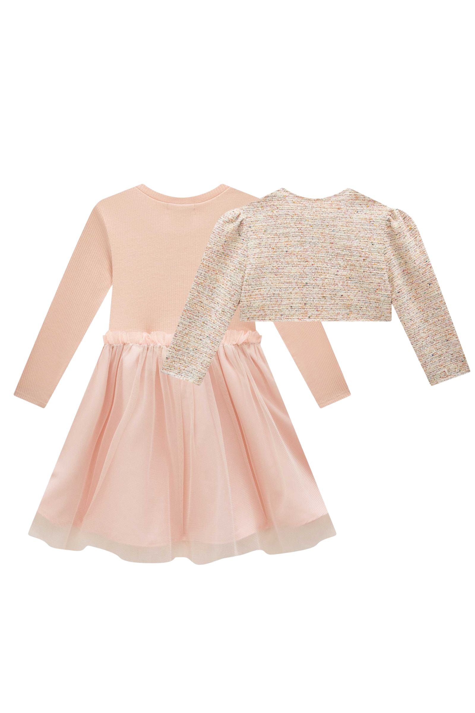 Vestido em Canelado Liz e Tule com Elastano com Bolero em Malha Tweed 91350 Infanti Infantil Menina