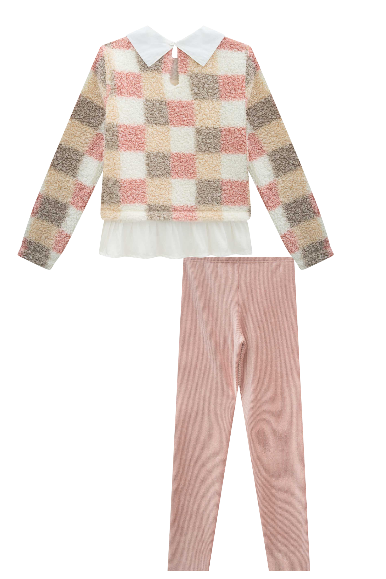 Conjunto de Blusão em Pelo Carneirinho e Calça Legging em Malha Cotelê 90794 Infanti Infantil Menina