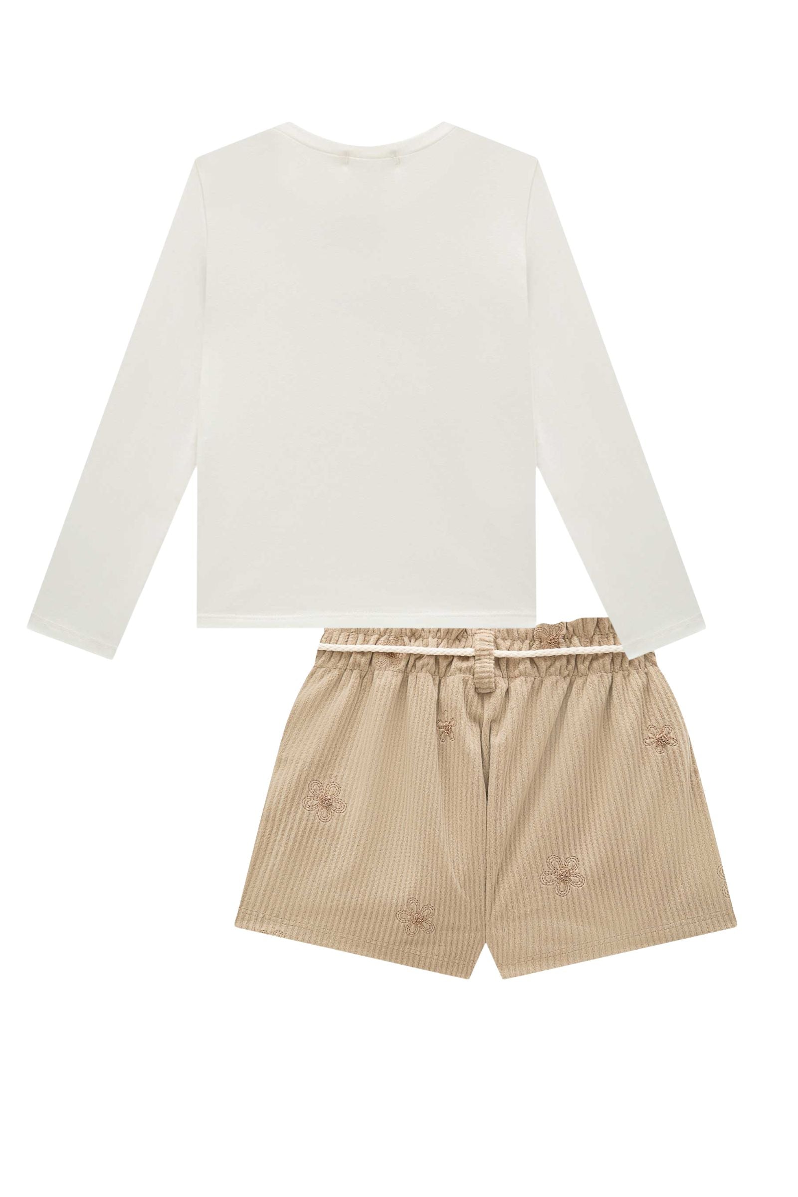 Conjunto de Blusa em Cotton com Shorts em Malha Veludo Cotelê Bordado 93487 Infanti Infantil Menina