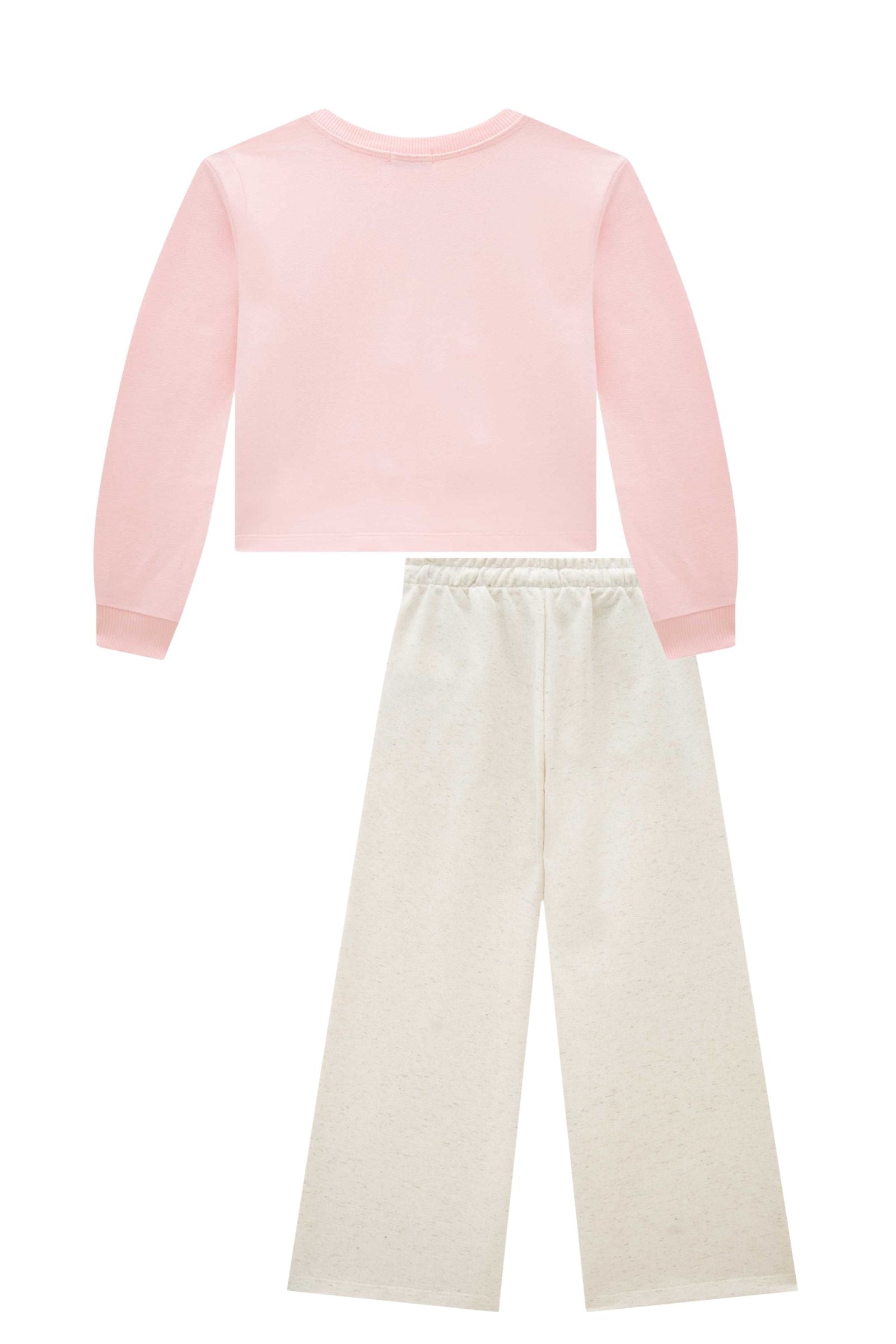 Conjunto de Blusão Boxy e Calça Wide Leg em Moletom sem Pelúcia 92618 Infanti Infantil Menina