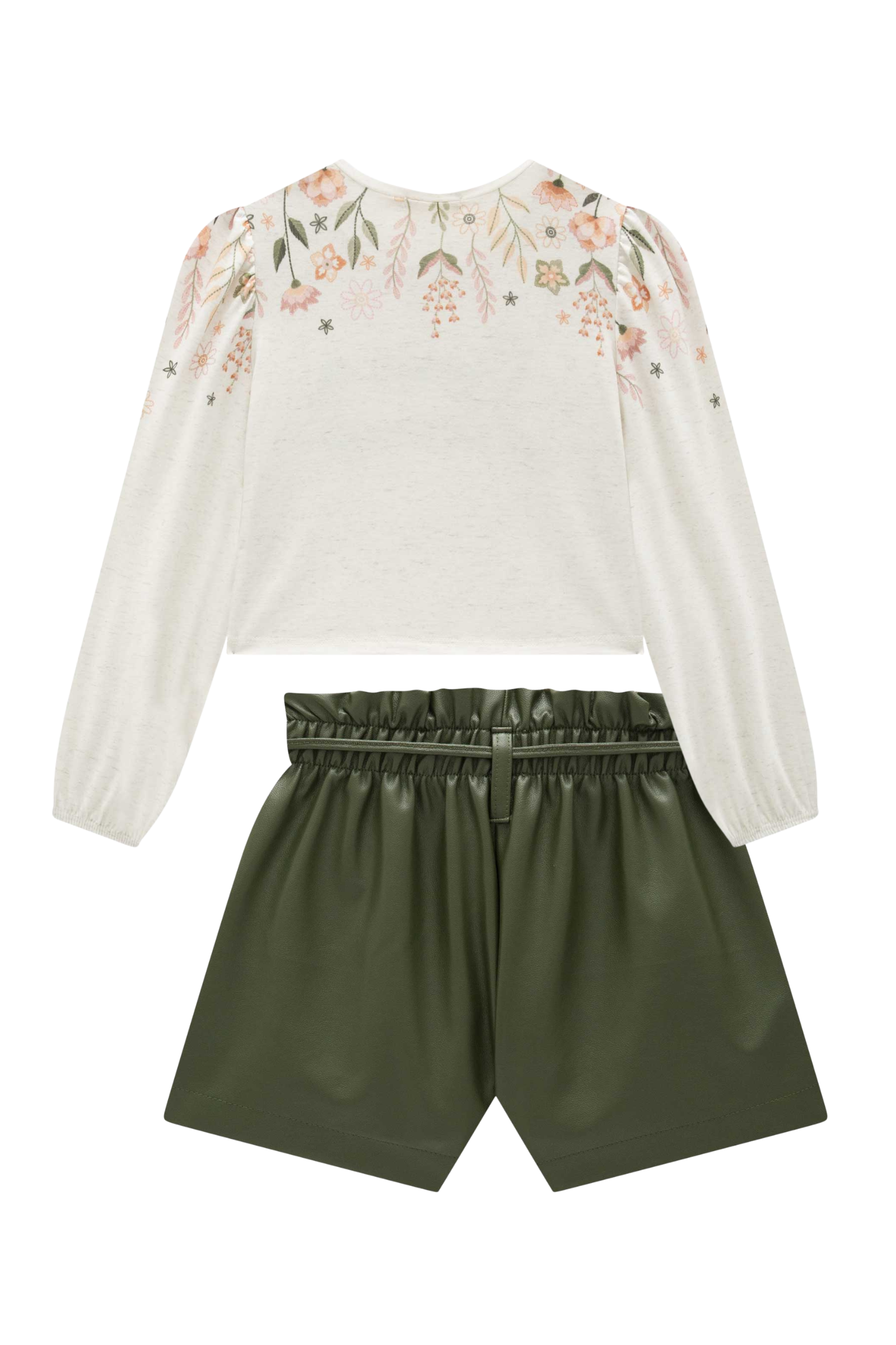Conjunto de Blusa Boxy em Malha Fresh e Shorts em Couro Sintético 90496 Infanti Infantil Menina