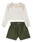 Conjunto de Blusa Boxy em Malha Fresh e Shorts em Couro Sintético 90496 Infanti Infantil Menina