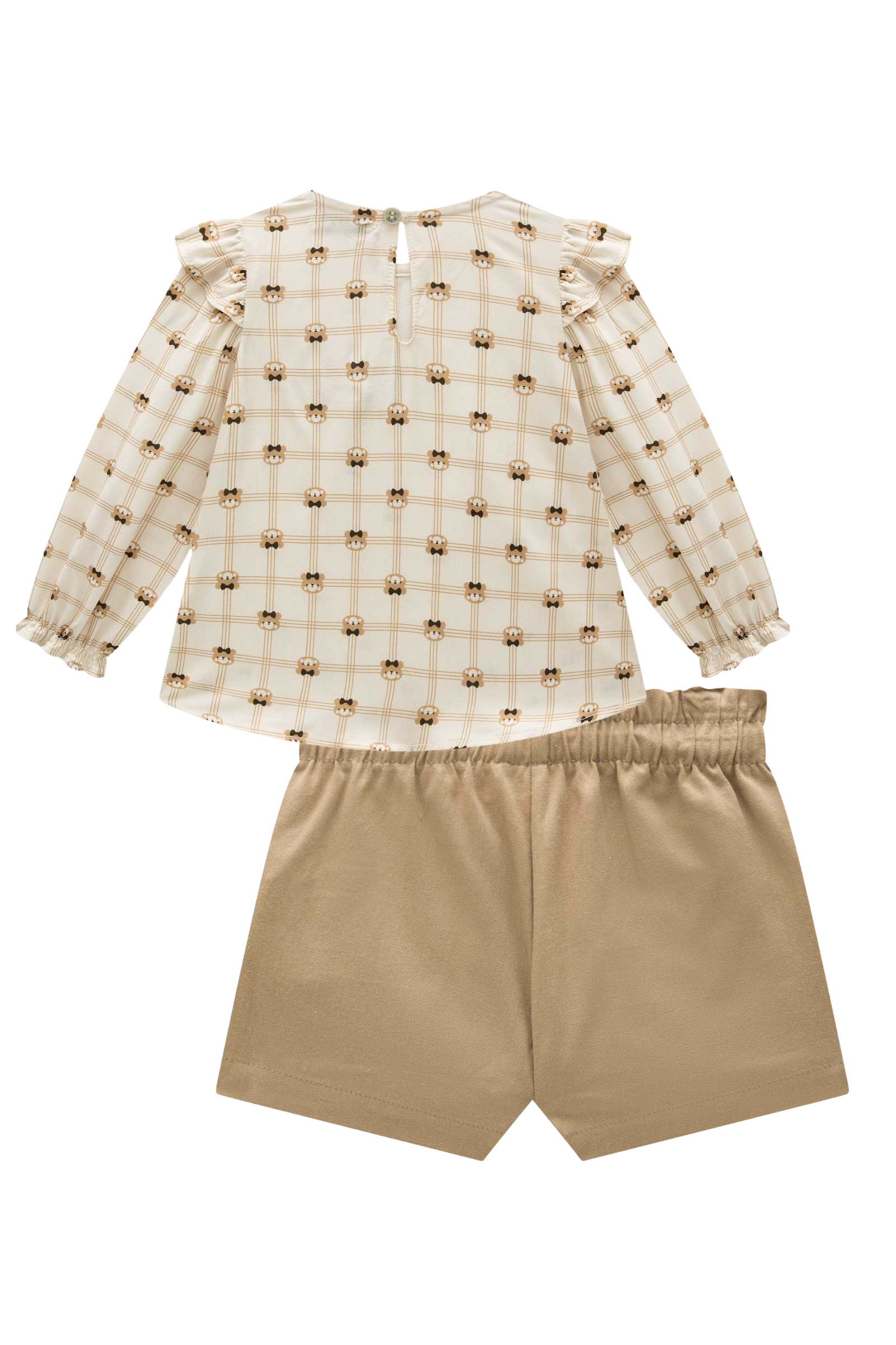 Conjunto de Bata em Viscose Sarjada com Shorts em Sarja com Elastano 90564 Infanti Bebê Menina