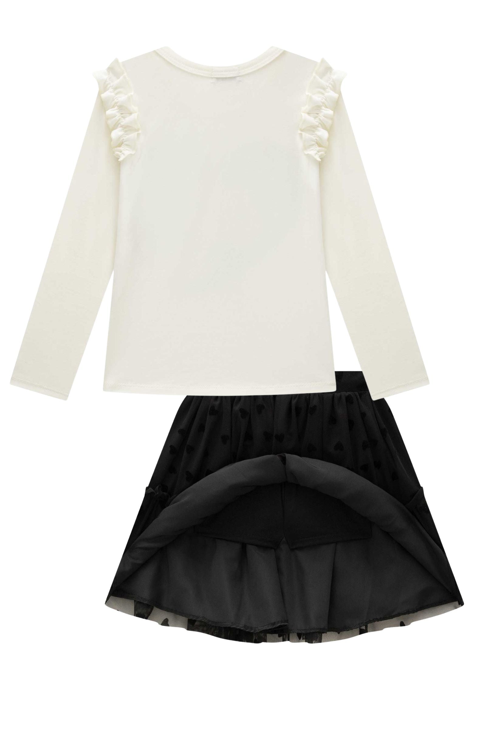 Conjunto de Blusa em Cotton e Saia em Tule Flocking Coração. Com Shorts Embutido 92371 Infanti Infantil Menina