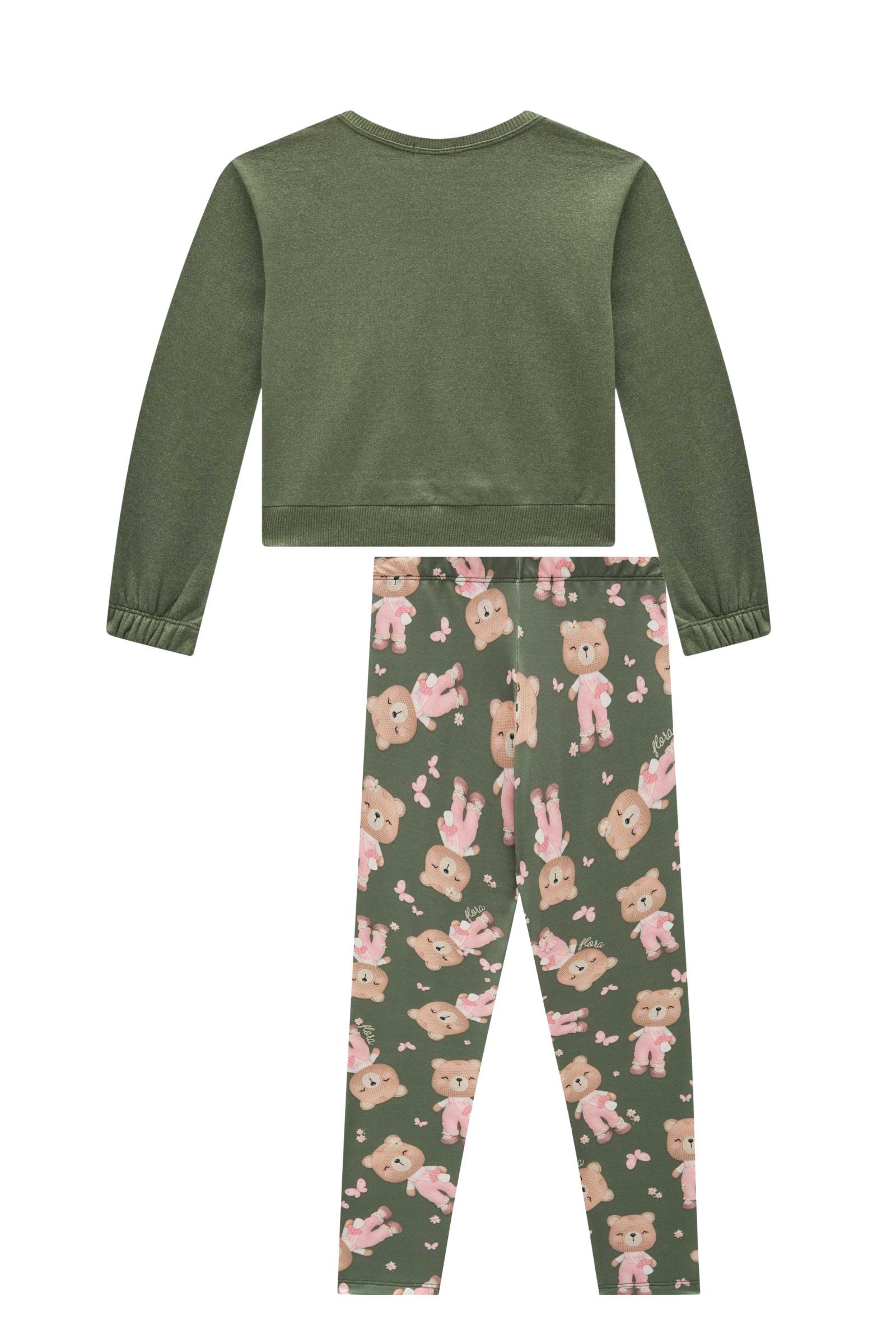 Conjunto de Blusão Boxy em Moletom Diferenciado com Pelúcia com Calça Legging em Termoskin 90492 Infanti Infantil Menina