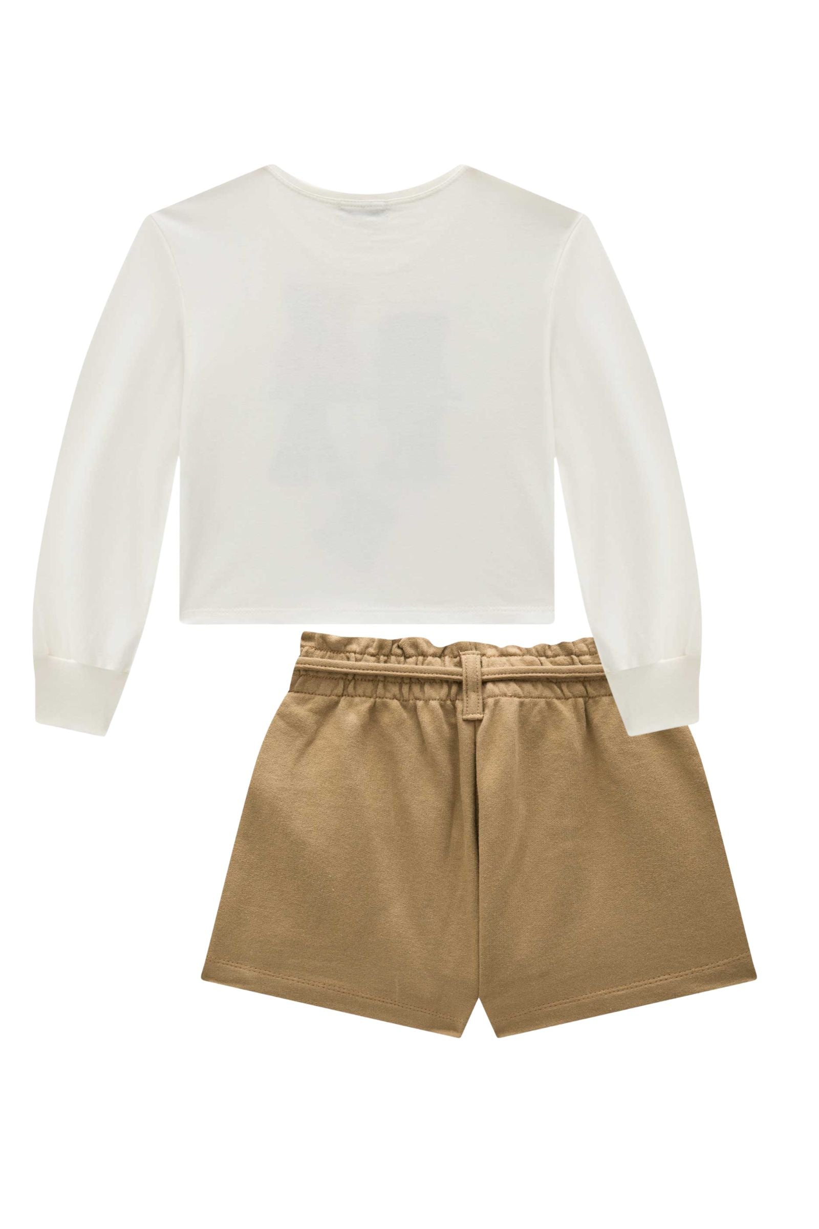 Conjunto de Blusa Boxy em Meia Malha e Shorts em Moletom sem Pelúcia 92631 Infanti Infantil Menina