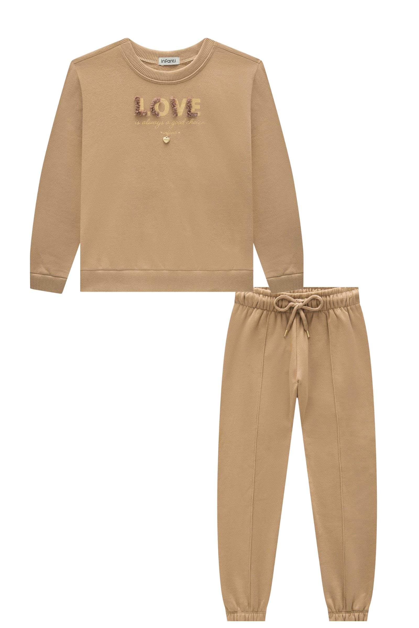 Conjunto de Blusão e Calça Jogger em Moletom com Pelúcia 91944 Infanti Infantil Menina