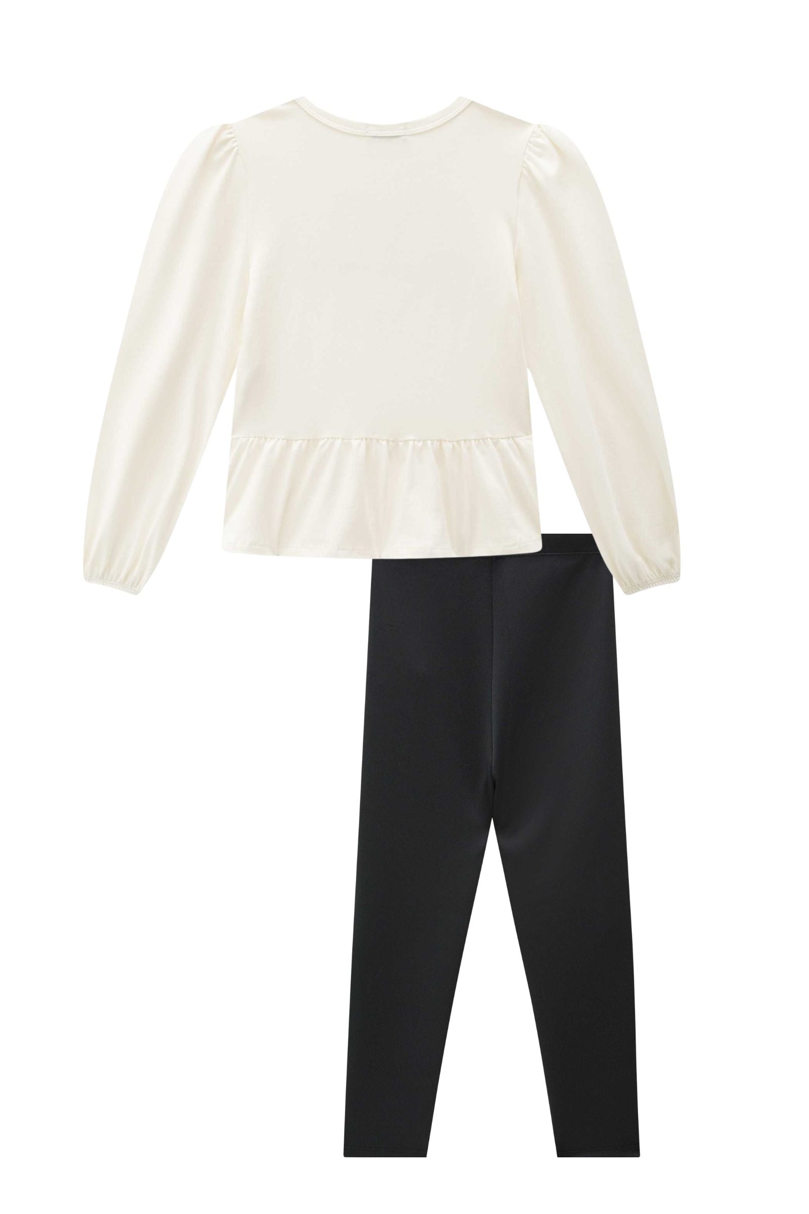 Conjunto de Blusa Alongada em Cotton e Calça Legging em Fly Tech 89806 Infanti Infantil Menina