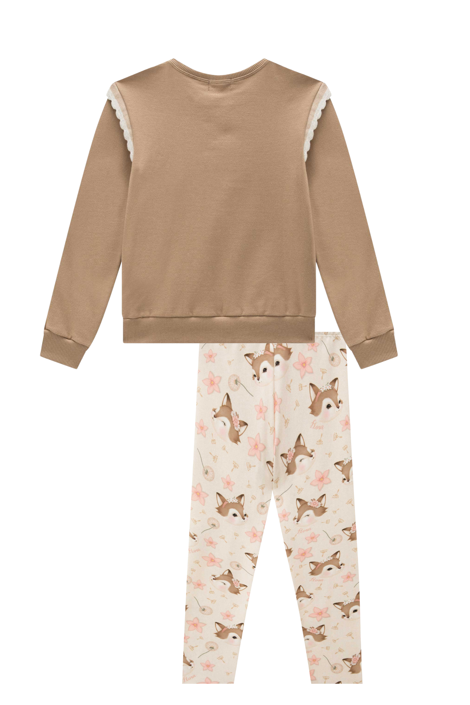 Conjunto de Blusão em Moletom com Pelúcia e Calça Legging em Termoskin Peluciado 89181 Infanti Infantil Menina