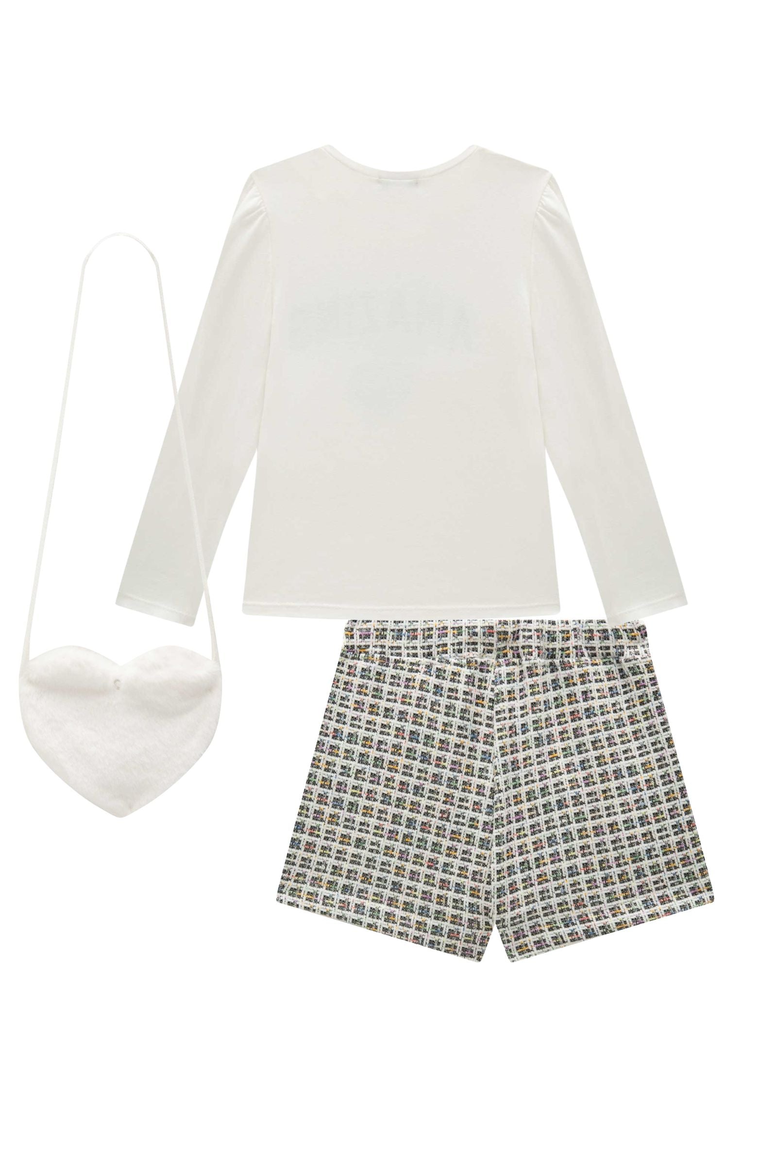 Conjunto de Blusa em Cotton e Short Saia em Malha Jacquard Kim. Acompanha Bolsa em Pelo 92677 Infanti Infantil Menina