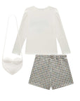 Conjunto de Blusa em Cotton e Short Saia em Malha Jacquard Kim. Acompanha Bolsa em Pelo 92677 Infanti Infantil Menina