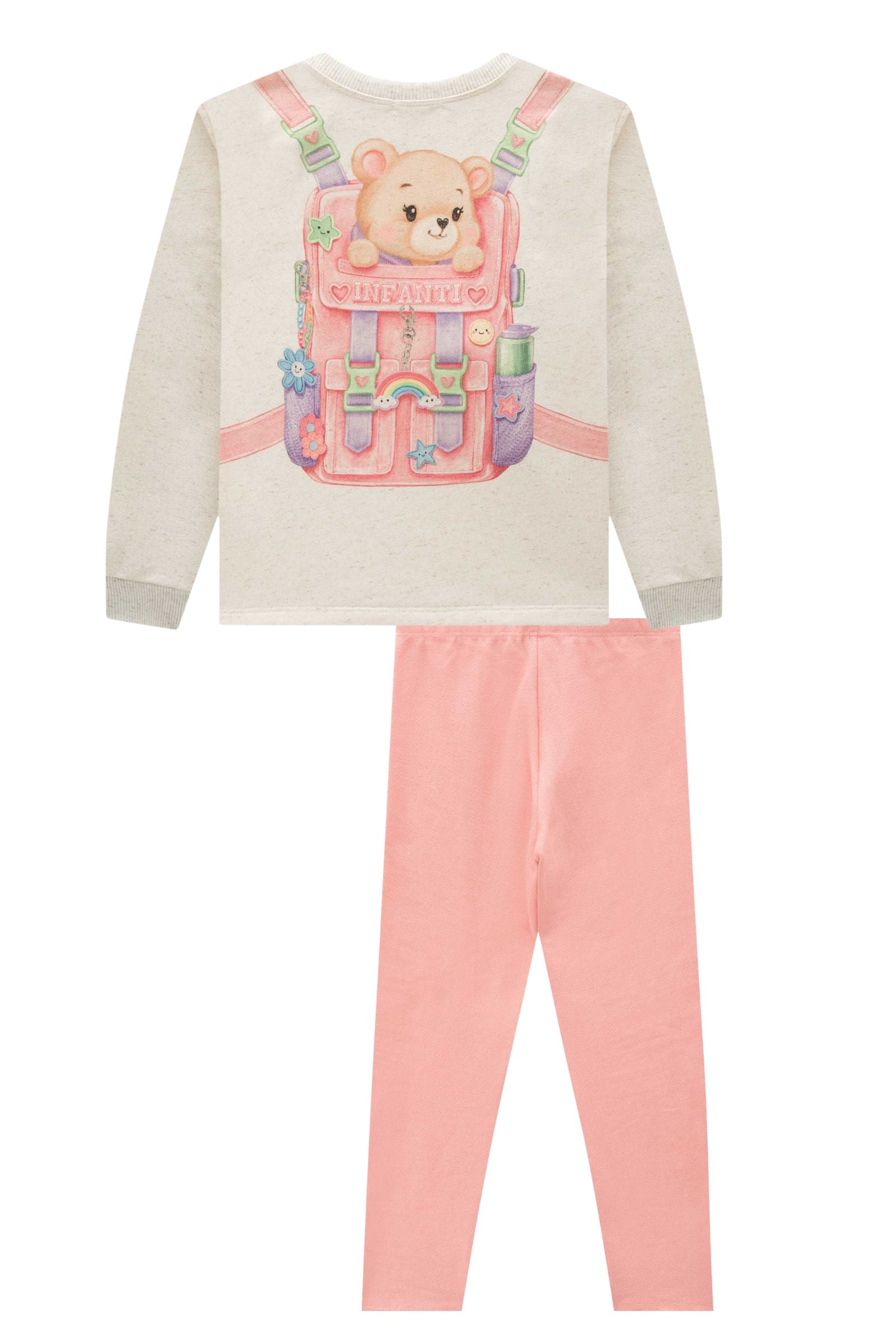 Conjunto de Blusão em Moletom Linho sem Pelúcia e Calça Legging em Moletwill 91808 Infanti Infantil Menina