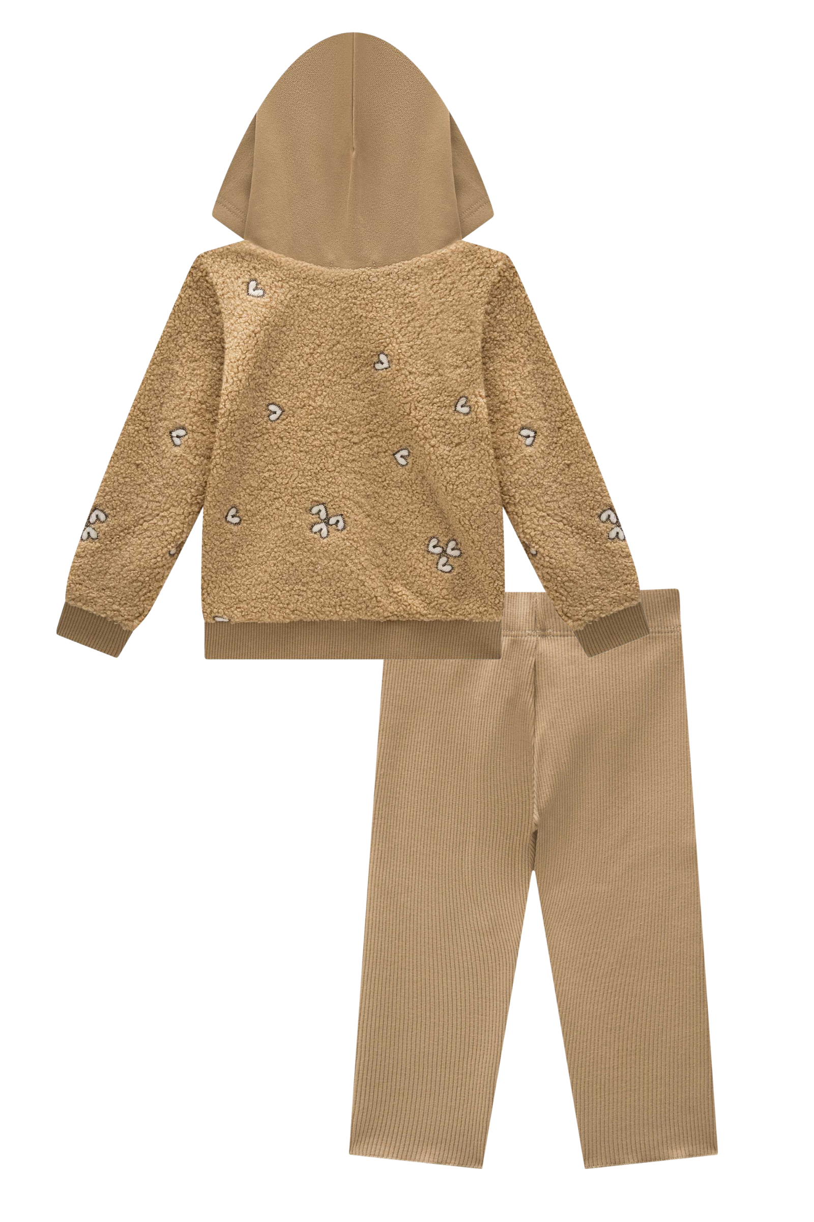 Conjunto Jaqueta em Pelo Carneirinho Bordado e Calça Legging em Ribana Canelada 91332 Infanti Bebê Menina