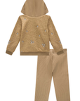 Conjunto Jaqueta em Pelo Carneirinho Bordado e Calça Legging em Ribana Canelada 91332 Infanti Bebê Menina