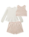 Trio de Blusa em Malha Comfy Colete e Short Saia em Malha Tweed 91897 Infanti Infantil Menina