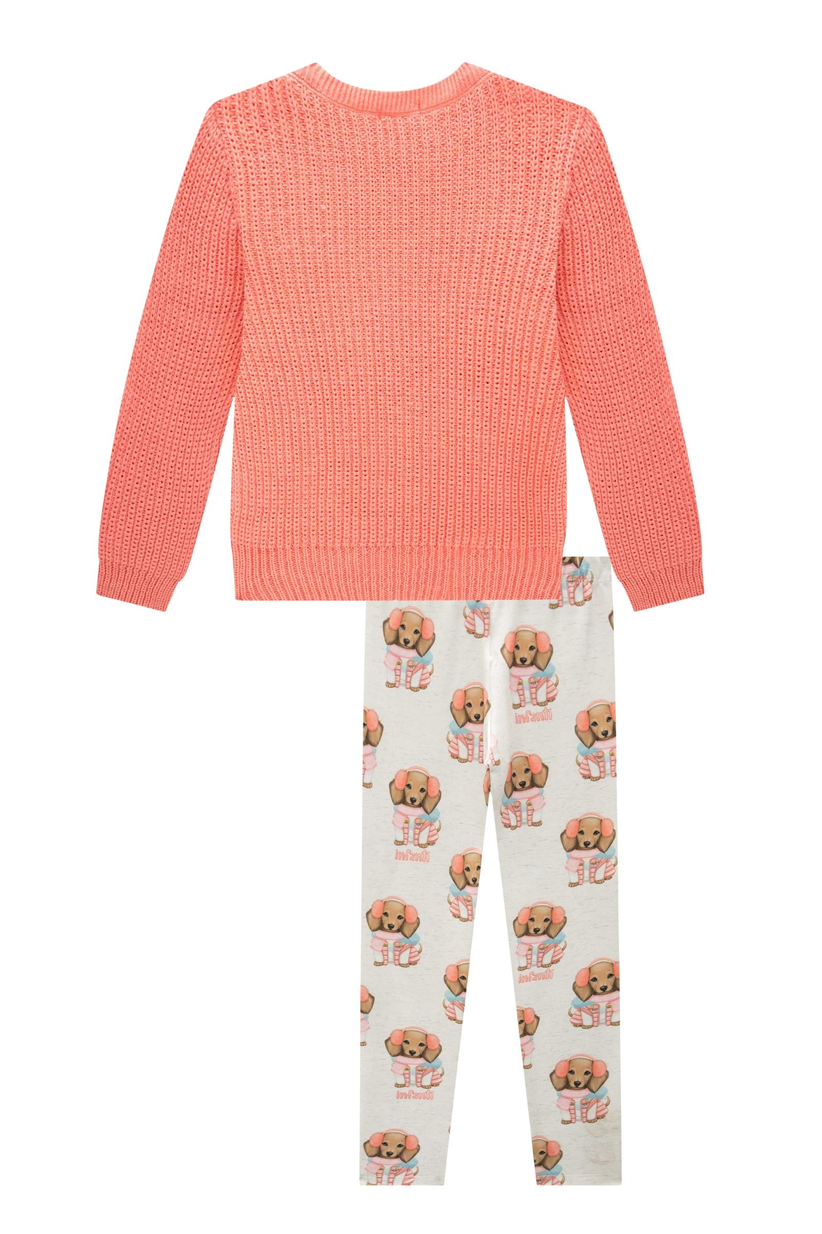 Conjunto de Blusão em Tricot e Calça Legging em Termoskin Peluciado 92364 Infanti Infantil Menina