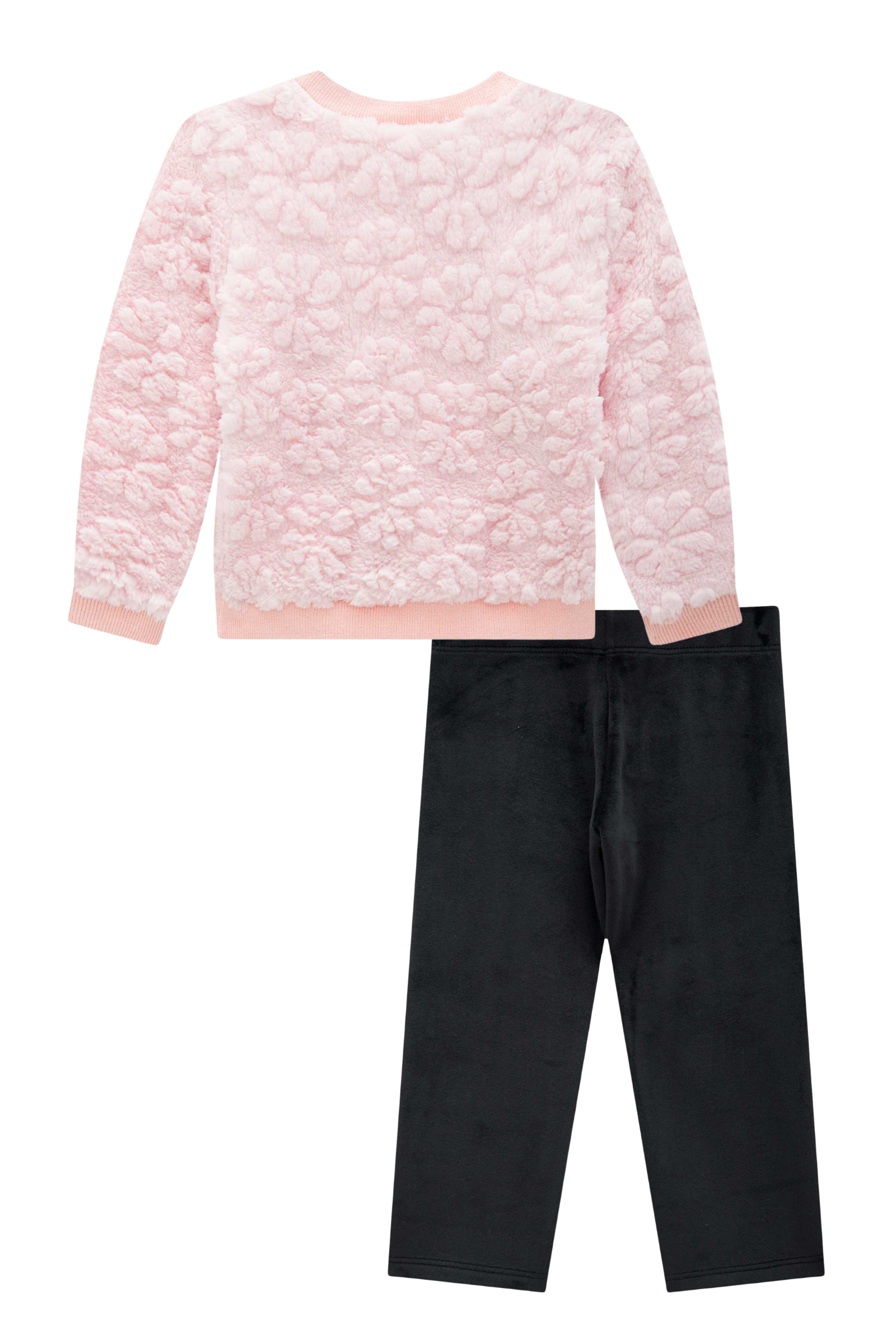 Conjunto de Blusão em Pelo Flores e Calça Legging em Veludo com Elastano 91097 Infanti Bebê Menina