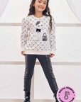 Conjunto de Blusão em Moletom com Pelúcia e Calça Legging em Couro Sintético e Termoskin 79806 Infanti Infantil Menina