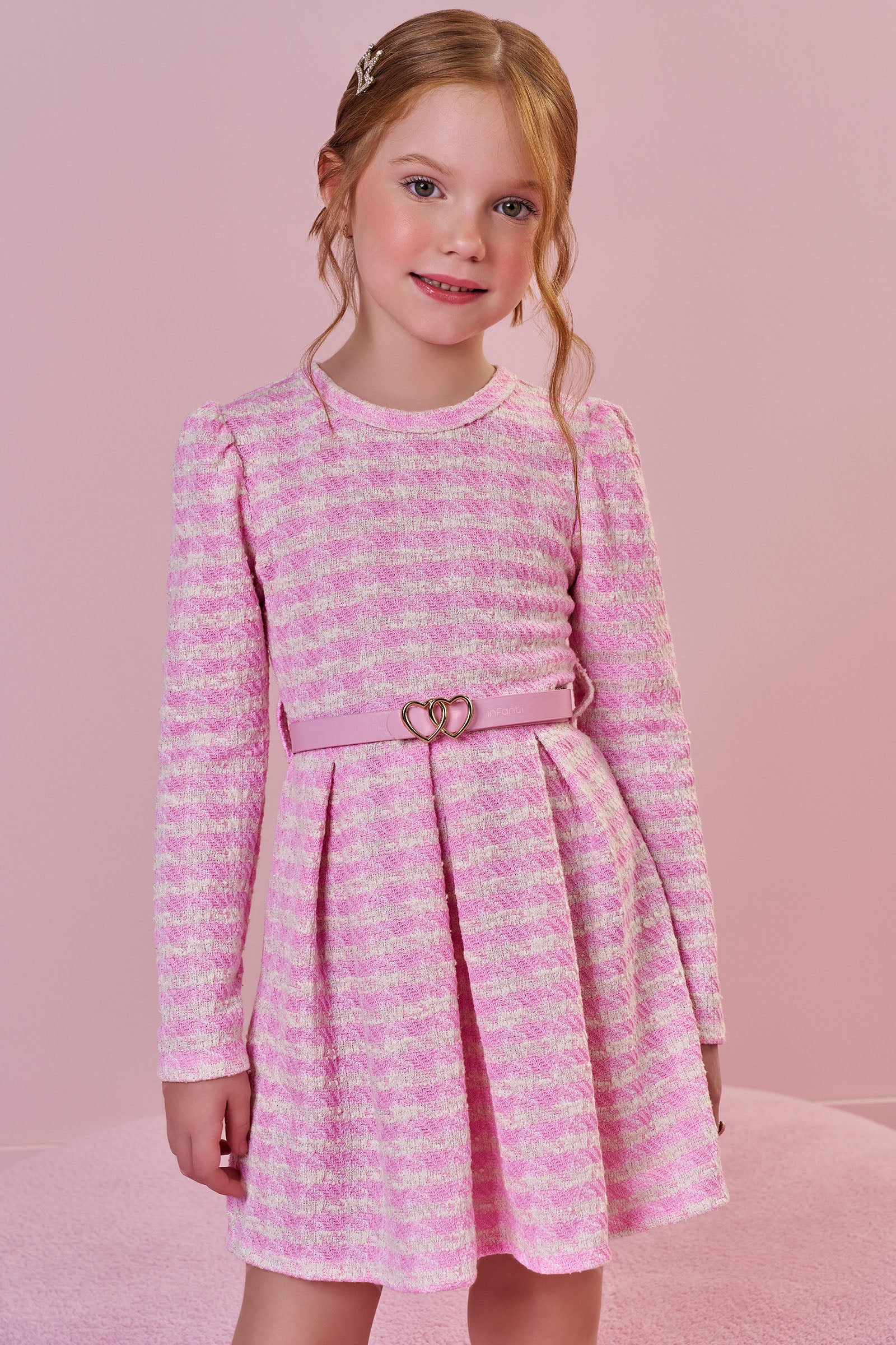Vestido em Malha Tweed. Acompanha Gola em Pelo 89665 Infanti Infantil Menina