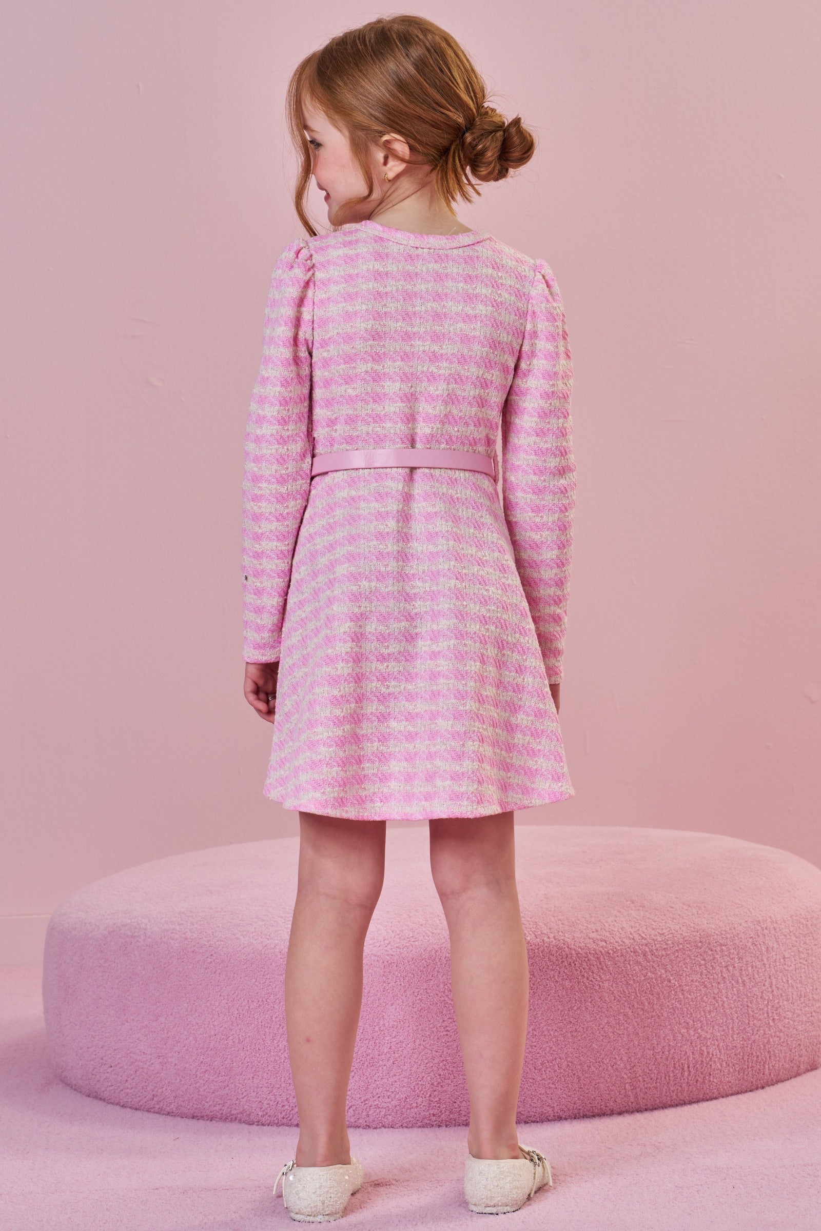 Vestido em Malha Tweed. Acompanha Gola em Pelo 89665 Infanti Infantil Menina