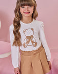Conjunto de Blusa em Cotton e Short Saia em Couro Sintético 89746 Infanti Infantil Menina