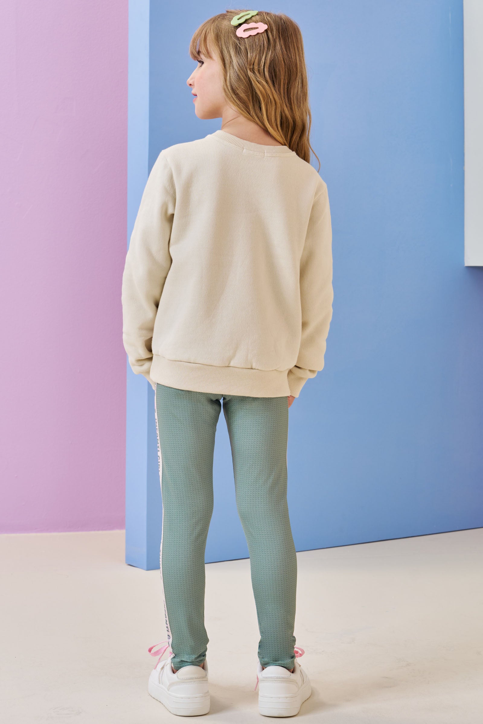 Conjunto de Blusão em Moletom com Pelúcia e Calça Legging em Termoskin Peluciado 90811 Infanti Infantil Menina