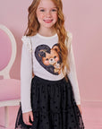 Conjunto de Blusa em Cotton e Saia em Tule Flocking Coração. Com Shorts Embutido 92371 Infanti Infantil Menina