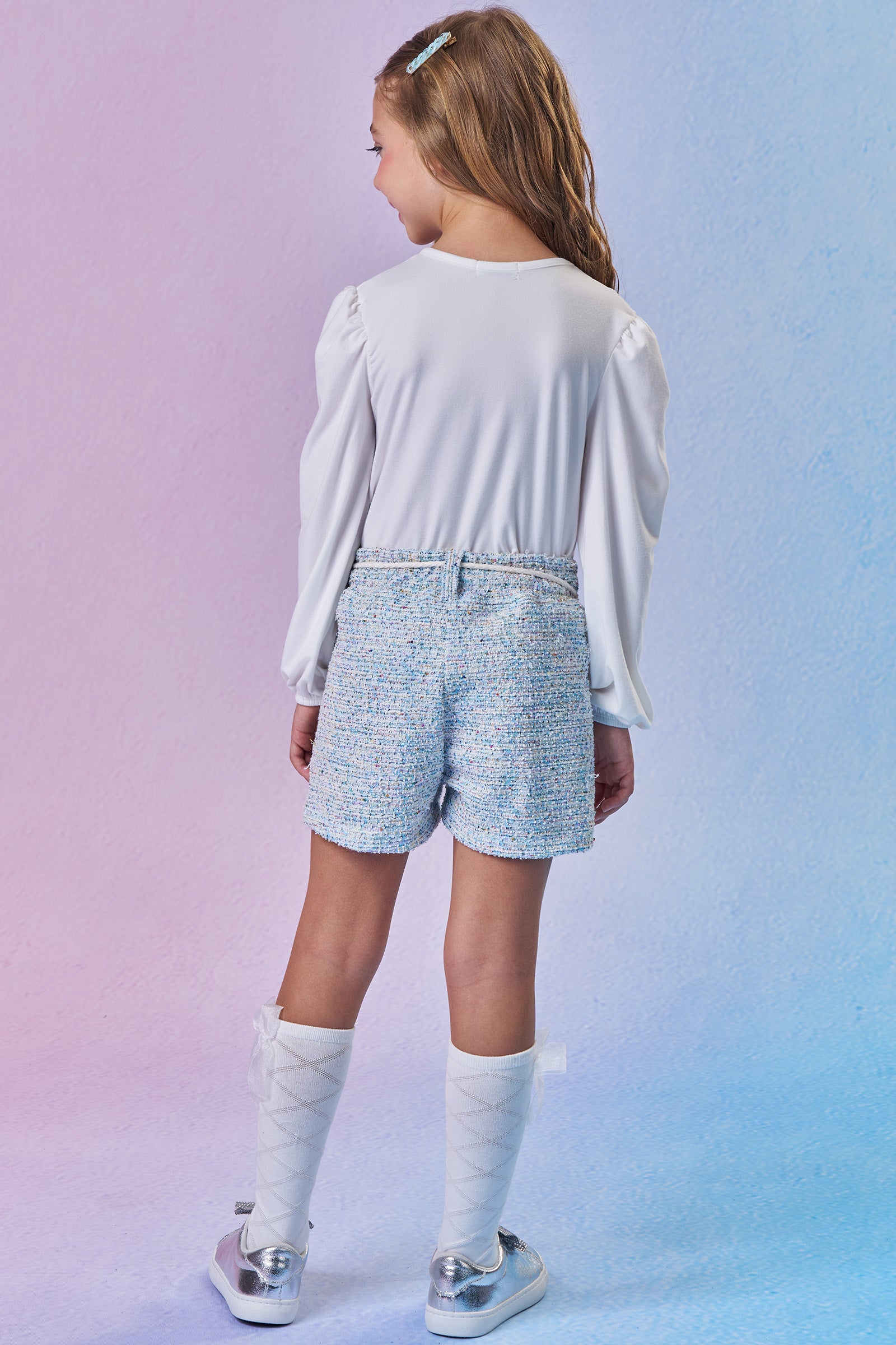 Conjunto de Blusa em Malha Comfy e Shorts em Malha Tweed Colorida 92607 Infanti Infantil Menina