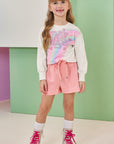 Conjunto de Blusa Boxy em Meia Malha e Shorts em Moletwill 92623 Infanti Infantil Menina