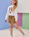 Conjunto de Blusa Boxy em Meia Malha e Shorts em Moletom sem Pelúcia 92631 Infanti Infantil Menina