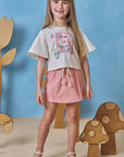 Conjunto de Blusa Boxy em Malha Fresh com Short Saia em Cotton Jeans 93389 Infanti Infantil Menina