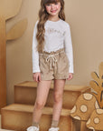 Conjunto de Blusa em Cotton com Shorts em Malha Veludo Cotelê Bordado 93487 Infanti Infantil Menina