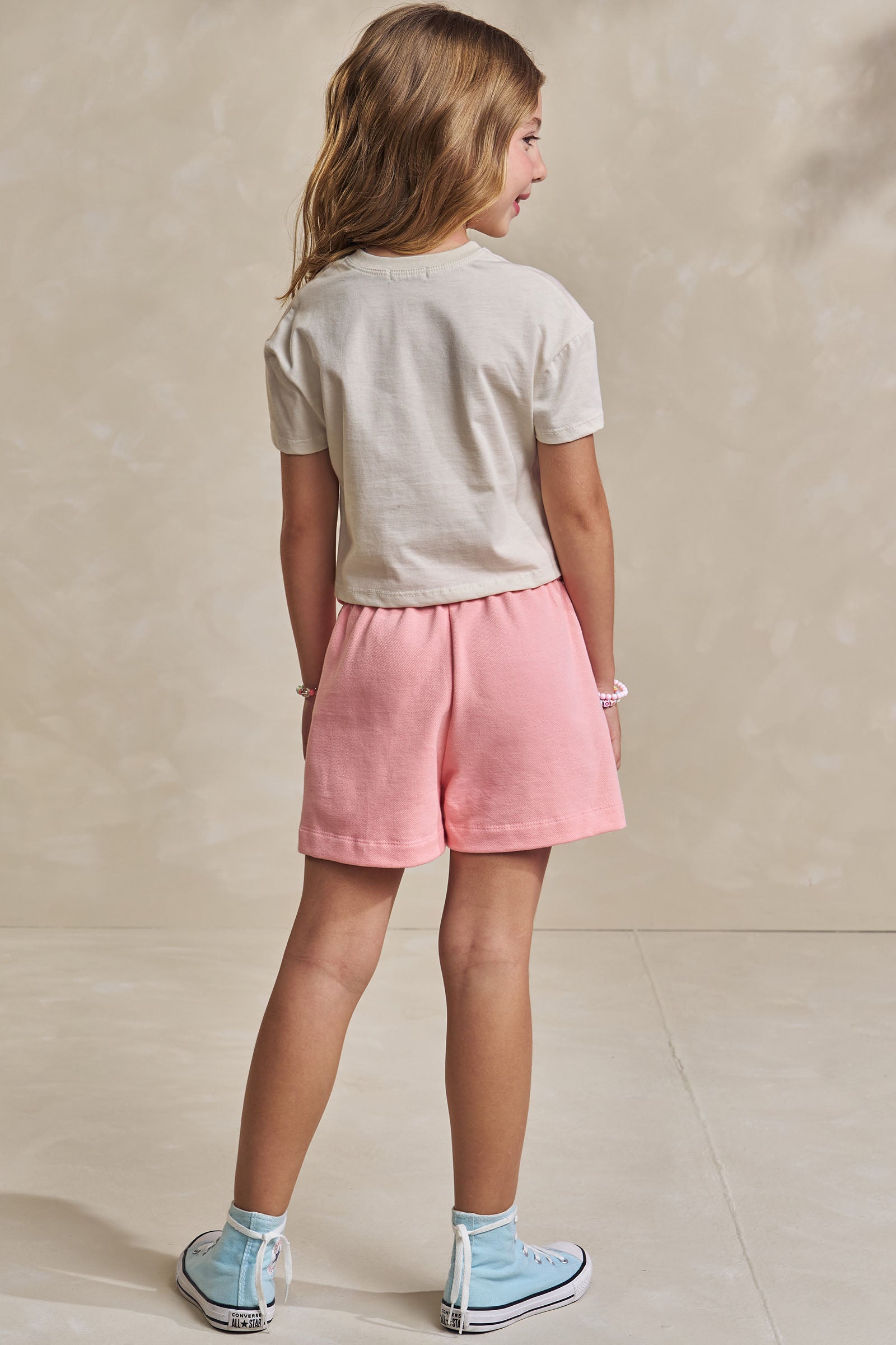 Conjunto de Blusa Boxy Over em Meia Malha e Shorts em Moletwill 93625 Infanti Infantil Menina