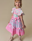 Vestido em Fly Tech e Nylon com Laços Aplicados e Estampa Delicada. Toda a Doçura Da Caipira Princess Para Comemorar a Festa Junina. 97505 Infanti Infantil Menina