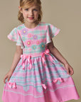 Vestido em Fly Tech e Nylon com Laços Aplicados e Estampa Delicada. Toda a Doçura Da Caipira Princess Para Comemorar a Festa Junina. 97505 Infanti Infantil Menina