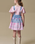 Vestido em Fly Tech e Nylon em Delicado Mix de Azul e Rosa com Coração Bordado em Tule. Um Traje Caipira Chic e Encantador Da Infanti. 97507 Infanti Infantil Menina